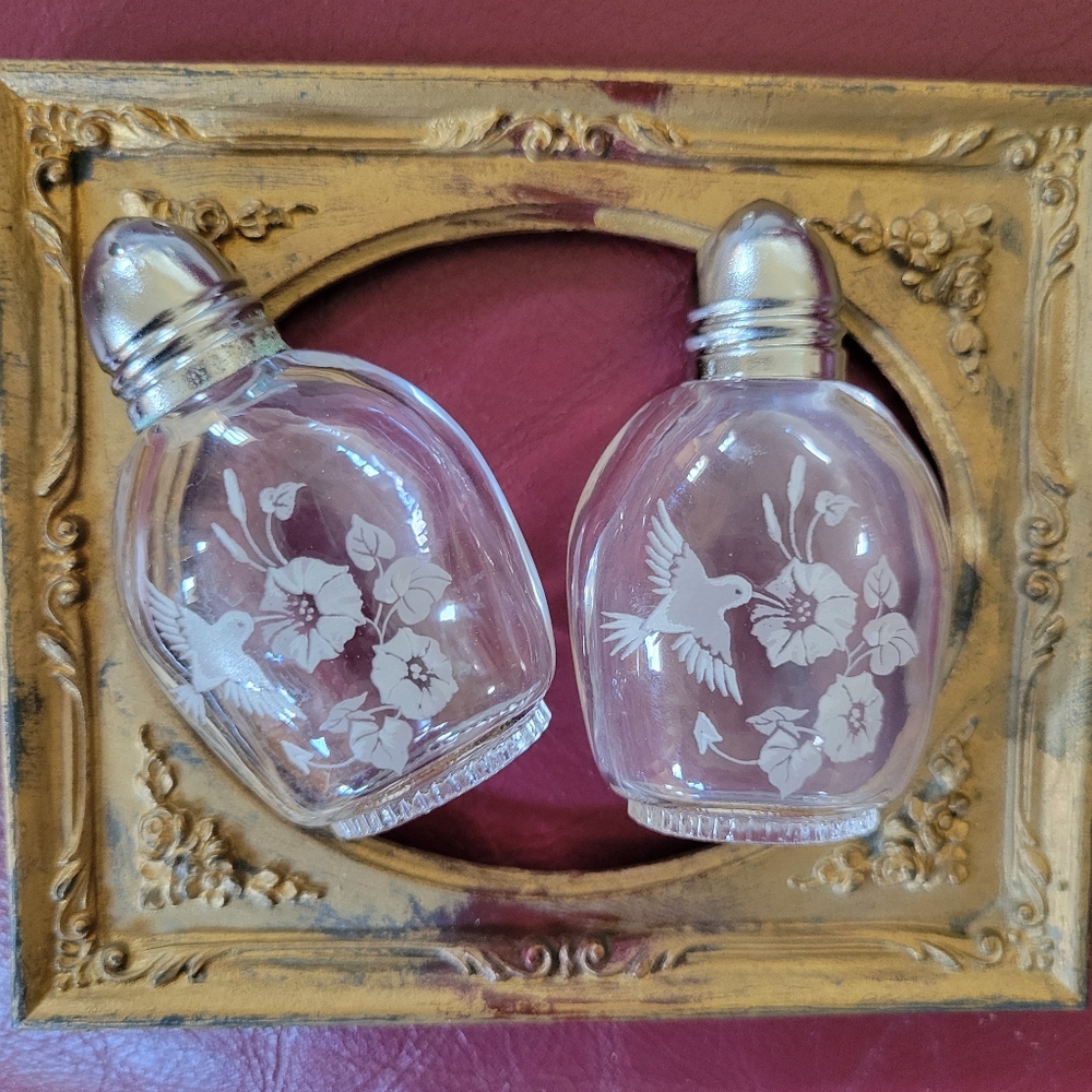 Crystal Hummingbird Salt & Pepper Shakers ~ Pretty! ~ Shabby Chic ~ 1980s Avon